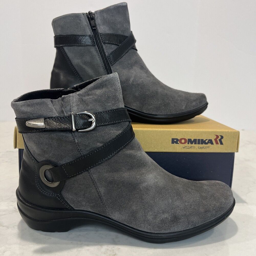 Romika Cassie NEW Gray‎ Suede Ankle Boots Booties Womens EU 37 US 6-6.5 Comfort